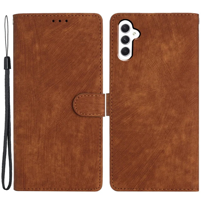 For Samsung Galaxy A56 5G Case with Card Clots Skin-Touch PU Leather Phone Cover Stand - Brown
