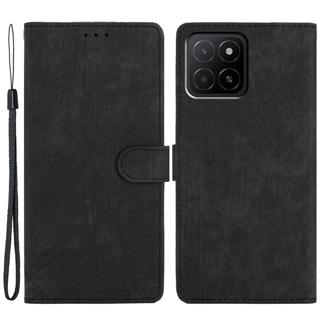 For Honor X5b / X5b Plus Case with Card Clots Skin-Touch PU Leather Phone Cover Stand - Black