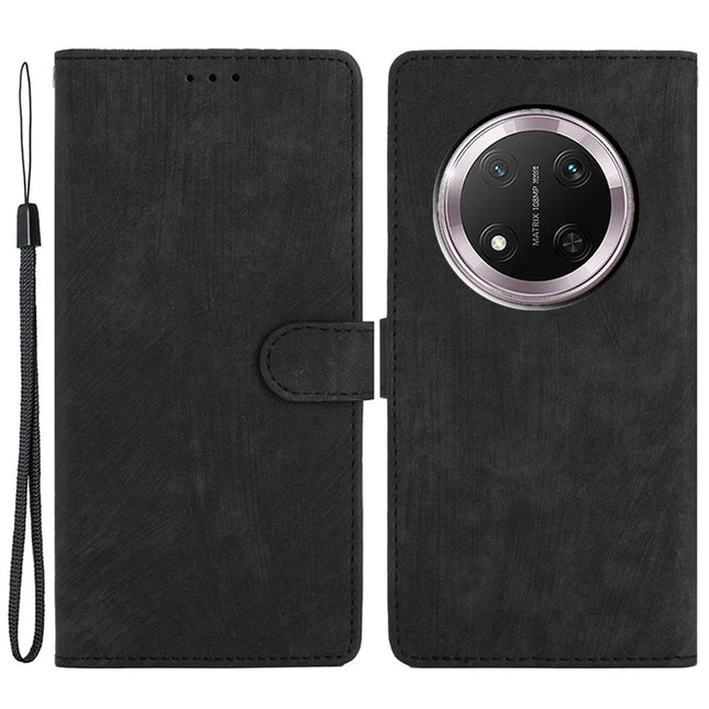 For Honor Magic7 Lite 5G / X9c 5G / X60 Pro 5G Case with Card Clots Skin-Touch PU Leather Phone Cover Stand - Black