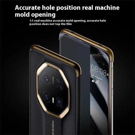 For Huawei Mate 70 RS Ultimate Case Genuine Cow Leather View Window Smart Phone Cover