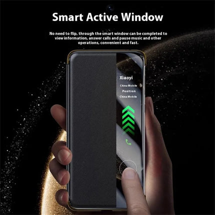 For Huawei Mate 70 RS Ultimate Case Genuine Cow Leather View Window Smart Phone Cover