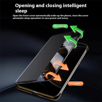 For Huawei Mate 70 RS Ultimate Case Genuine Cow Leather View Window Smart Phone Cover