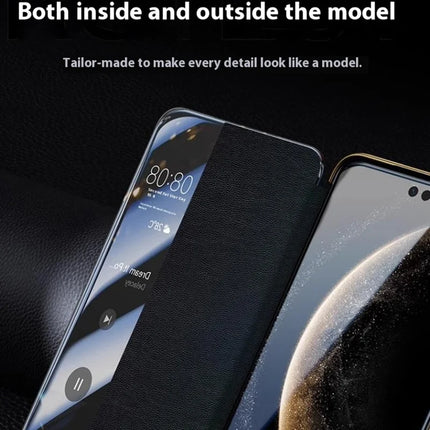 For Huawei Mate 70 RS Ultimate Case Genuine Cow Leather View Window Smart Phone Cover
