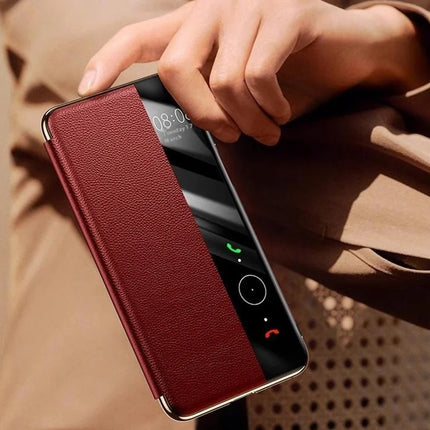 For Huawei Mate 70 Pro+ / Mate 70 Pro Case Genuine Cow Leather View Window Smart Phone Cover