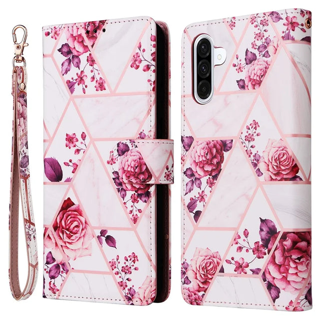 For Samsung Galaxy A26 5G Case Lacquered Marble Pattern Leather Phone Cover - Rose Gold