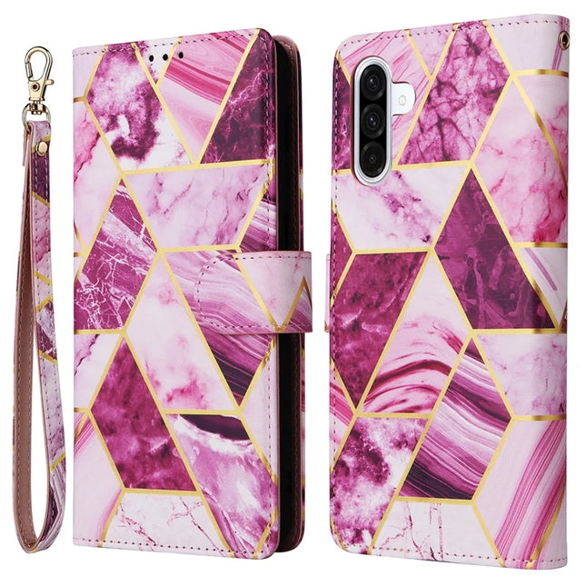 For Samsung Galaxy A26 5G Case Lacquered Marble Pattern Leather Phone Cover - Purple