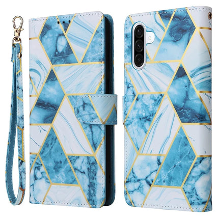 For Samsung Galaxy A26 5G Case Lacquered Marble Pattern Leather Phone Cover - Blue