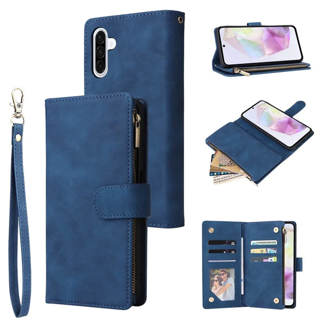 For Samsung Galaxy A26 5G Case Zipper Wallet Multiple Card Slots Leather Phone Cover - Blue