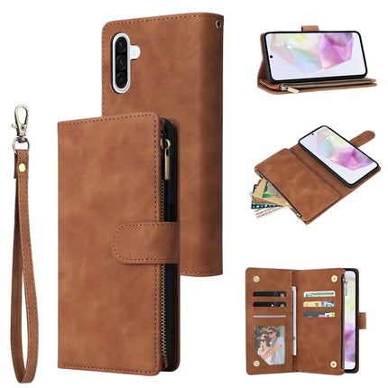 For Samsung Galaxy A26 5G Case Zipper Wallet Multiple Card Slots Leather Phone Cover - Brown