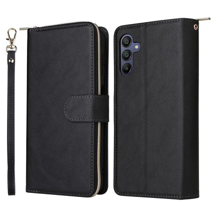For Samsung Galaxy A26 5G Case Zipper Pocket PU Leather Phone Cover with Hand Strap - Black