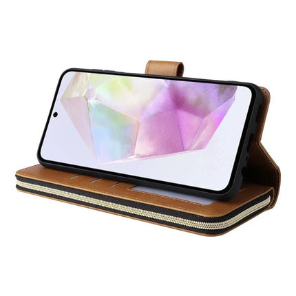 For Samsung Galaxy A26 5G Case Zipper Pocket PU Leather Phone Cover with Hand Strap