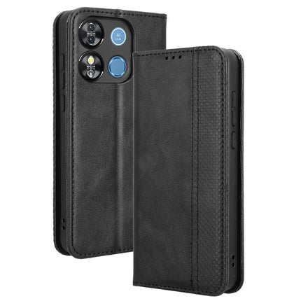 For Oukitel C57 Pro / C57s Leather Case Wallet Stand Retro Texture Phone Cover - Black
