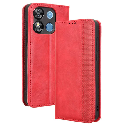 For Oukitel C57 Pro / C57s Leather Case Wallet Stand Retro Texture Phone Cover - Red