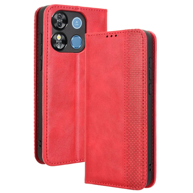 For Oukitel C57 Pro / C57s Leather Case Wallet Stand Retro Texture Phone Cover - Red