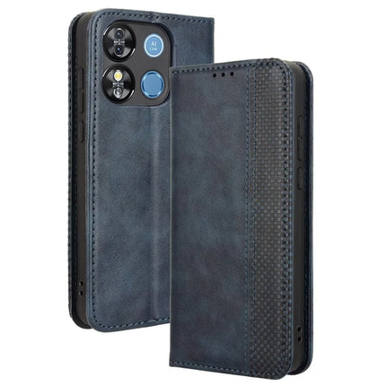 For Oukitel C57 Pro / C57s Leather Case Wallet Stand Retro Texture Phone Cover - Blue
