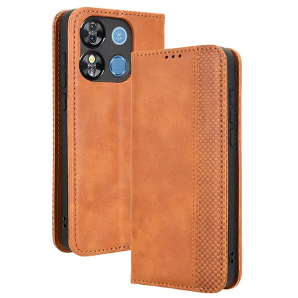 For Oukitel C57 Pro / C57s Leather Case Wallet Stand Retro Texture Phone Cover - Brown