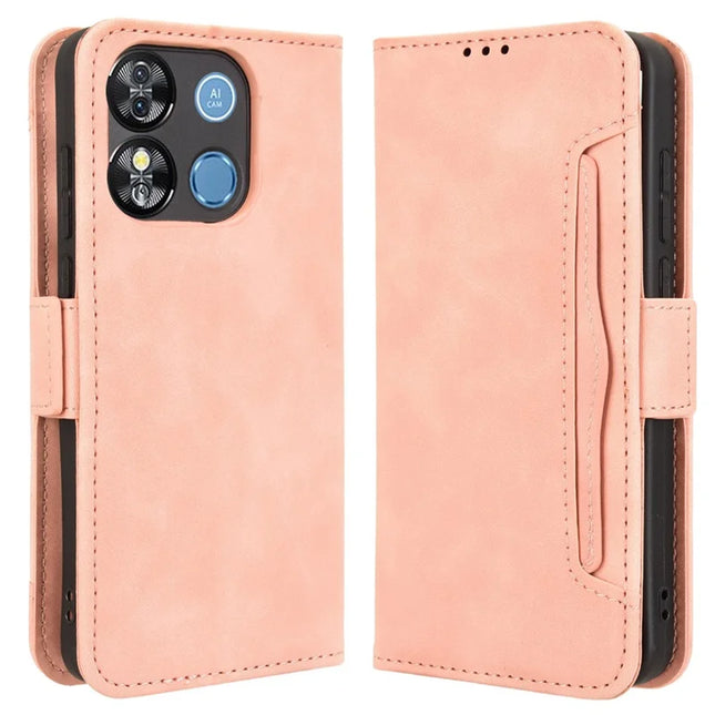 For Oukitel C57 Pro / C57s Leather Case Phone Wallet Cover with Multiple Card Slots - Pink