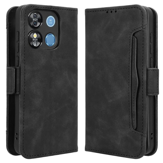 For Oukitel C57 Pro / C57s Leather Case Phone Wallet Cover with Multiple Card Slots - Black