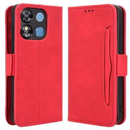 For Oukitel C57 Pro / C57s Leather Case Phone Wallet Cover with Multiple Card Slots - Red