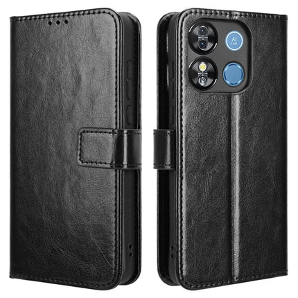 For Oukitel C57 Pro / C57s Case Crazy Horse Texture PU Leather Phone Wallet Cover - Black