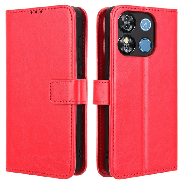 For Oukitel C57 Pro / C57s Case Crazy Horse Texture PU Leather Phone Wallet Cover - Red
