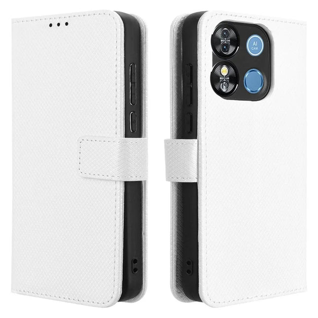 For Oukitel C57 Pro / C57s Case PU Leather Diamond Texture Wallet Phone Cover - White