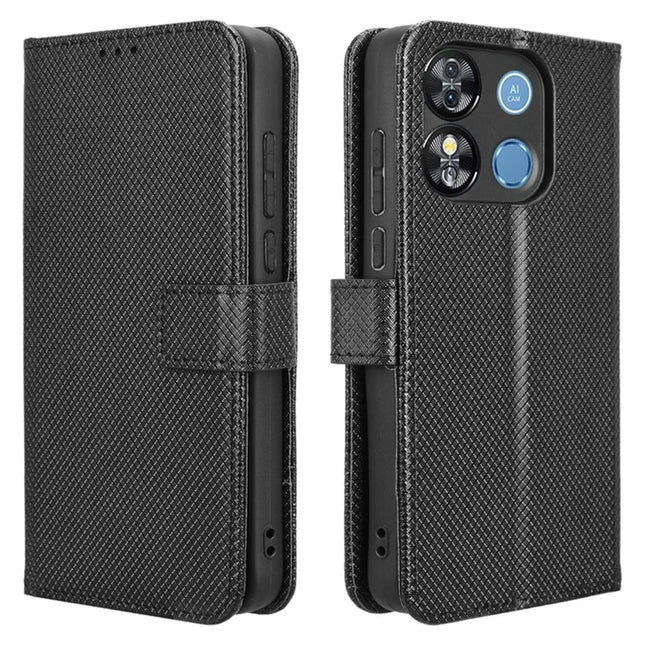 For Oukitel C57 Pro / C57s Case PU Leather Diamond Texture Wallet Phone Cover - Black
