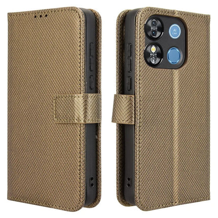 For Oukitel C57 Pro / C57s Case PU Leather Diamond Texture Wallet Phone Cover - Brown