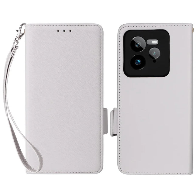 For Realme GT 7 Pro 5G Case Litchi Texture PU Leather Wallet Flip Phone Cover - White