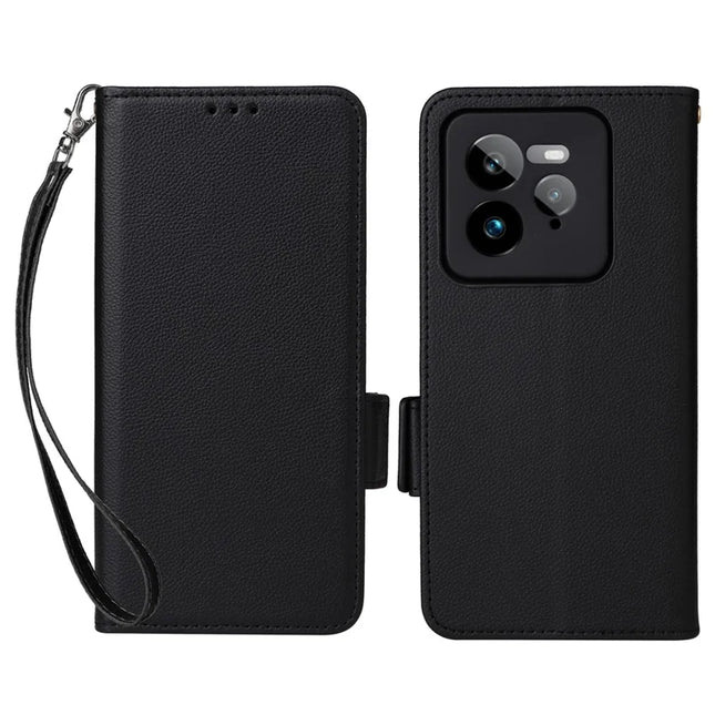 For Realme GT 7 Pro 5G Case Litchi Texture PU Leather Wallet Flip Phone Cover - Black
