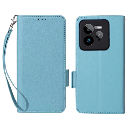 For Realme GT 7 Pro 5G Case Litchi Texture PU Leather Wallet Flip Phone Cover - Baby Blue