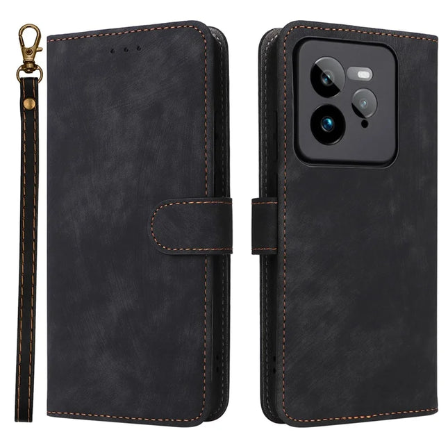 For Realme GT 7 Pro 5G Wallet Case RFID Blocking PU Leather Cover Stand View - Black