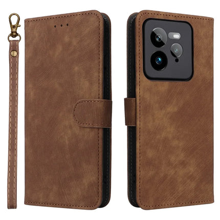 For Realme GT 7 Pro 5G Wallet Case RFID Blocking PU Leather Cover Stand View - Brown