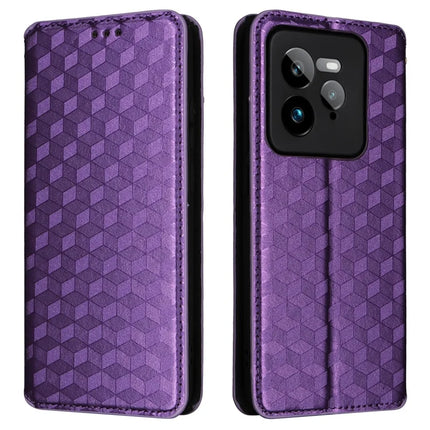 For Realme GT 7 Pro 5G Wallet Case Rhombus Imprinted Leather Phone Cover - Purple