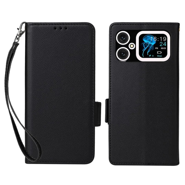For Cubot A20 Case Litchi Texture PU Leather Wallet Flip Phone Cover - Black