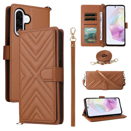For Samsung Galaxy A26 5G Wallet Case with Shoulder Strap Leather Phone Cover - Brown