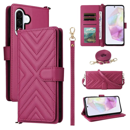 For Samsung Galaxy A26 5G Wallet Case with Shoulder Strap Leather Phone Cover - Rose