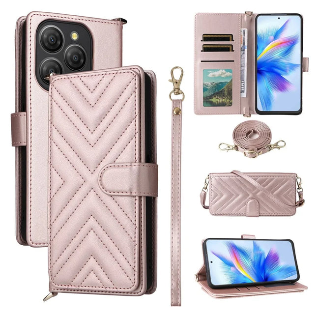 For Blackview Shark 9 5G Wallet Case with Shoulder Strap Leather Phone Cover - Pink