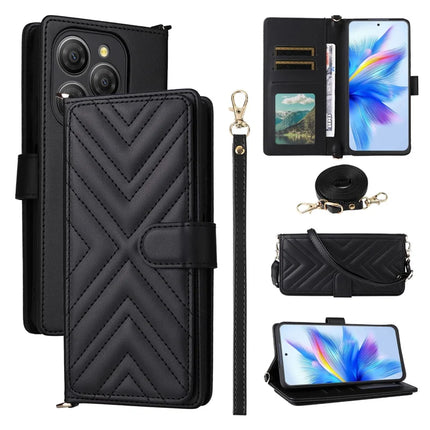 For Blackview Shark 9 5G Wallet Case with Shoulder Strap Leather Phone Cover - Black