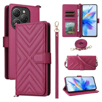 For Blackview Shark 9 5G Wallet Case with Shoulder Strap Leather Phone Cover - Rose