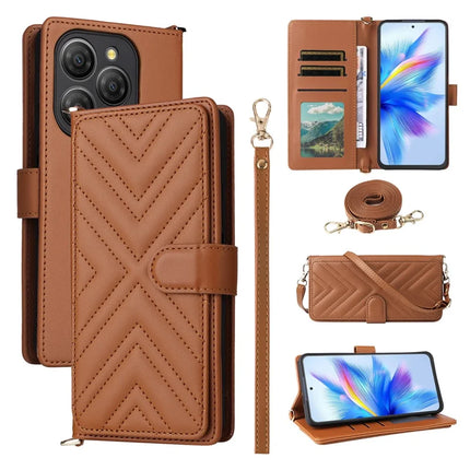 For Blackview Shark 9 5G Wallet Case with Shoulder Strap Leather Phone Cover - Brown