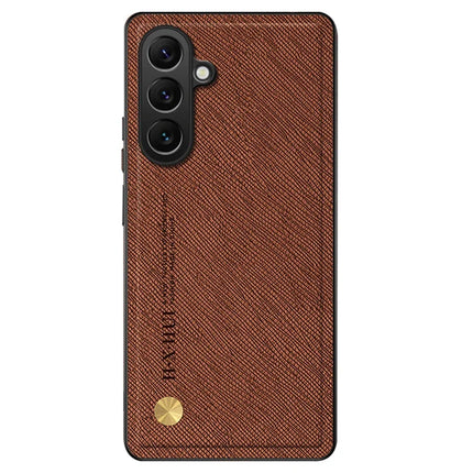 For Samsung Galaxy A56 5G Case Cross Texture Leather + TPU Phone Cover Support Magnetic Car Holder - Brown