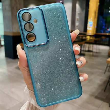 For Samsung Galaxy A36 5G Case Clear TPU Phone Cover With Camera Lens Protector Glitter Sticker - Transparent Blue