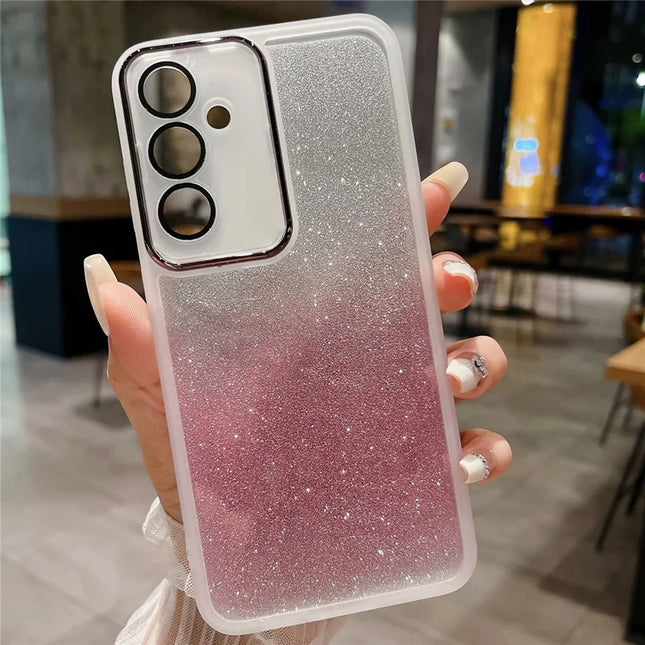 For Samsung Galaxy A16 5G  /  4G Case Clear TPU Phone Cover With Camera Lens Protector Glitter Sticker - Transparent White