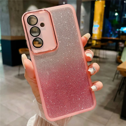 For Samsung Galaxy A16 5G  /  4G Case Clear TPU Phone Cover With Camera Lens Protector Glitter Sticker - Transparent Pink