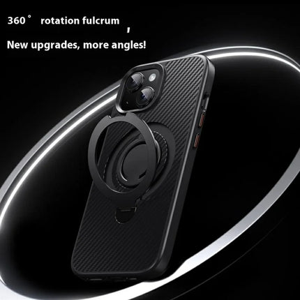 For iPhone 13 Case Compatible with MagSafe Kickstand Carbon Fiber Texture PC + TPU Back Cover with Silicone Ring