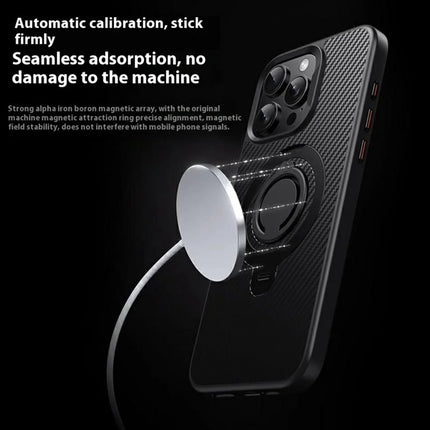 For iPhone 13 Pro Max Case Compatible with MagSafe Kickstand Carbon Fiber Texture PC + TPU Back Cover with Silicone Ring