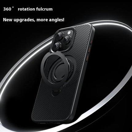 For iPhone 13 Pro Max Case Compatible with MagSafe Kickstand Carbon Fiber Texture PC + TPU Back Cover with Silicone Ring