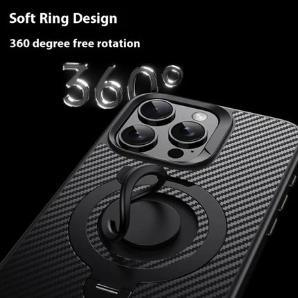 For iPhone 13 Pro Max Case Compatible with MagSafe Kickstand Carbon Fiber Texture PC + TPU Back Cover with Silicone Ring