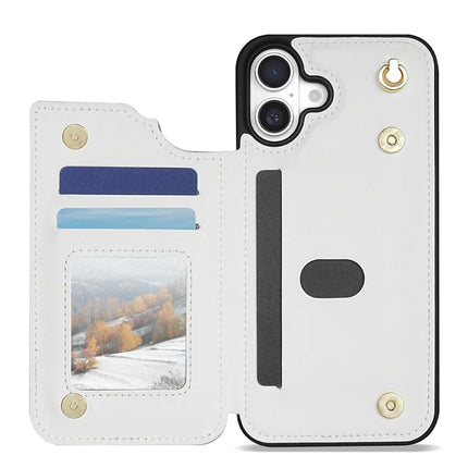 For iPhone 16 Case with Wrist Strap Card Slots Rhombus Leather + TPU Phone Cover
